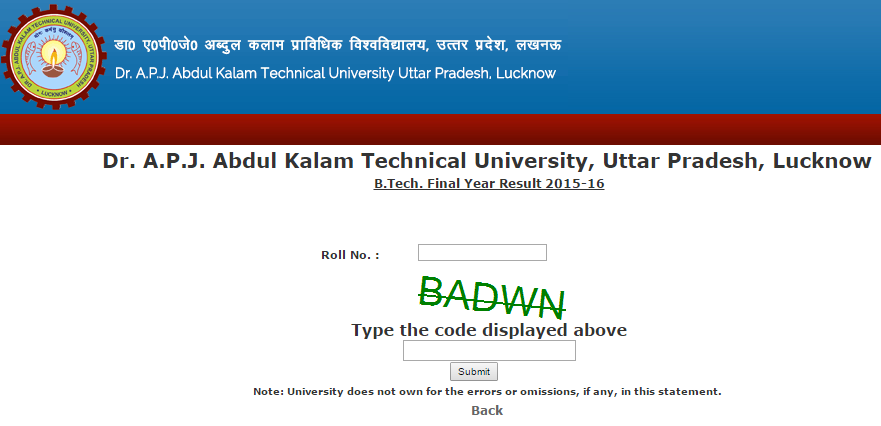 AKTU B.Tech Final Year (4th Year) Result Declared 2016 @aktu.ac.in ...