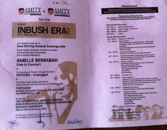 Amity University INBUSH ERA - 2015 Passes