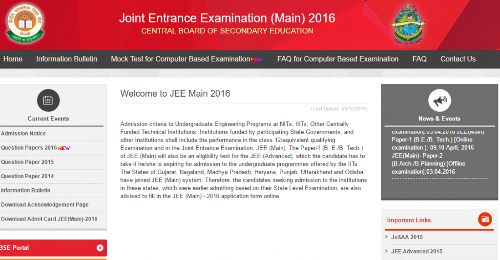 CBSE JEE Main result 2016 link download