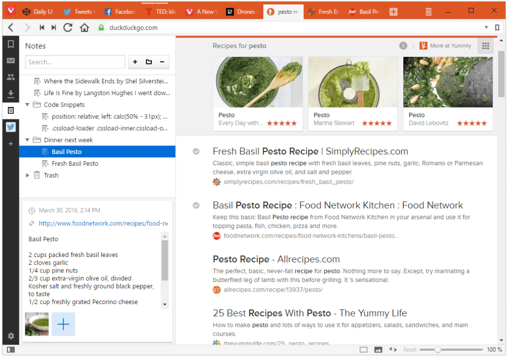 Vivaldi Browser notes feature