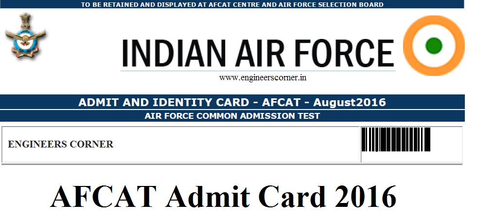 AFCAT Admit Card 2016