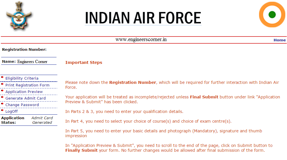 Download India Air Force AFCAT Admit Card