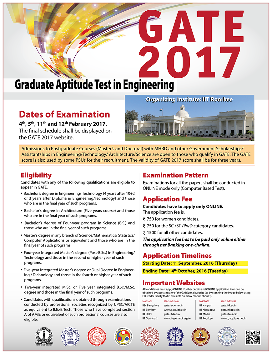 GATE 2017 Official Notification | Important Dates | Eligibility Criteria | Exam Fee GATE 2017 Official Notification,Poster