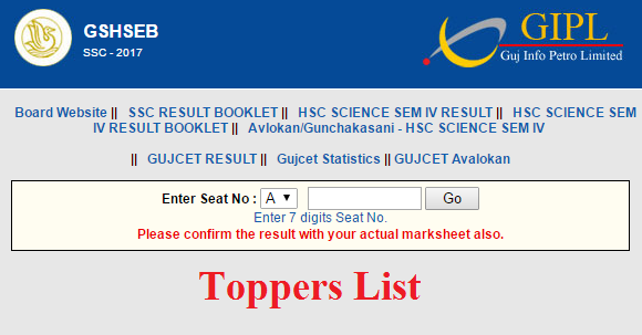 GSHSEB Gujrat Board SSC Result Toppers List 2017