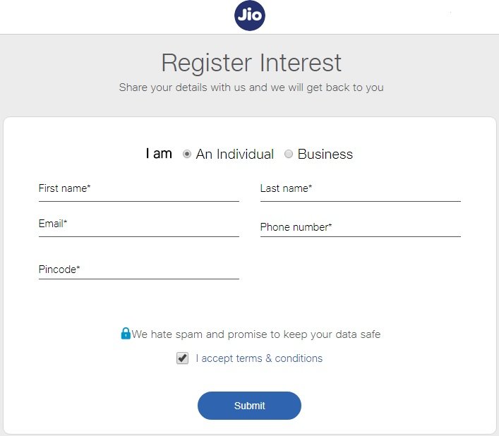 Jio Phone Registration