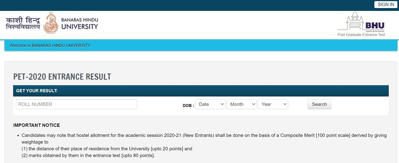 Check BHU PET Result 2020 Declared at bhuonline.in BHU-PET-Result-2020