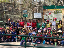 Students of Ryan International Academy Bavdhan at Rajiv Gandhi Zoological Park after adopting leopard and bear.