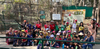 Students of Ryan International Academy Bavdhan at Rajiv Gandhi Zoological Park after adopting leopard and bear.
