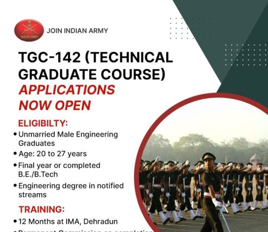 TGC-142 Recruitment 2025: Join Indian Army as an Officer with Your Engineering Degree