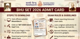 BHU SET 2026 Admit Card – Download Steps, Direct Link & Exam Day Rules BHU SET 2026 Admit Card