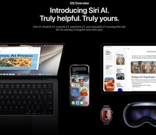 Apple WWDC 2026 keynote with Tim Cook on stage at Apple Park, iOS 27 and Siri AI announcement
